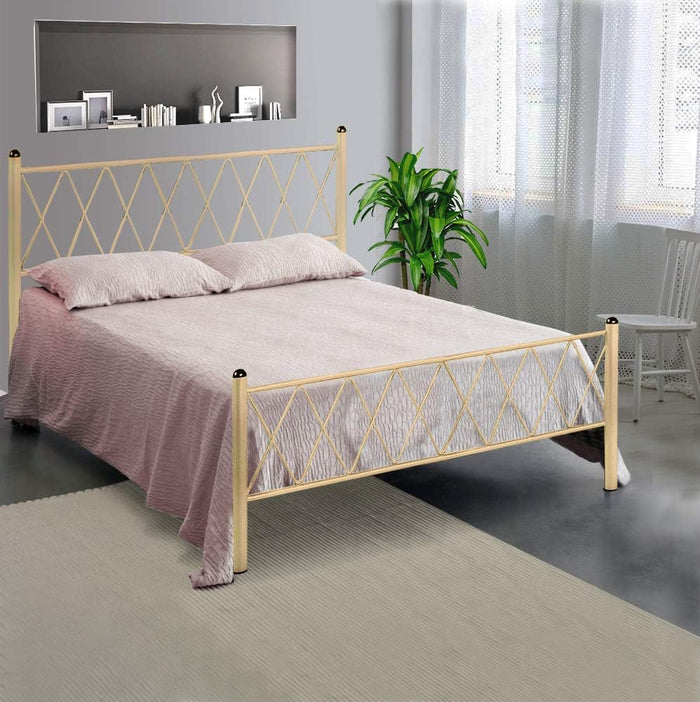 Letto in Ferro Battuto Moderno una piazza e mezza PIRAMIDE cm 120x190 Artigianale colore Avorio