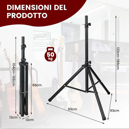 Supporto per Altoparlante, Supporto Treppiede per Casse Acustiche, Diffusore Cavalletto Stativo, Altezza regolabile da 97-183 cm
