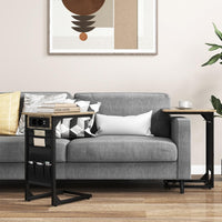 Set di 2 Tavolini a Forma di C, Tavolino da Divano e Letto in Metallo con 2 Prese Elettriche, 2 Porte USB e Tasca Laterale, Comodino per Piccoli Spazi, Salotto e Camera da Letto