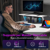 Scrivania Angolare Salvaspazio, Scrivania da Gaming con Prese, Porte USB, Ripiano per Monitor, Gancio per Cuffie, Ripiano e Supporto per CPU, Scrivania ad Angolo per Casa e Ufficio (Bianco)