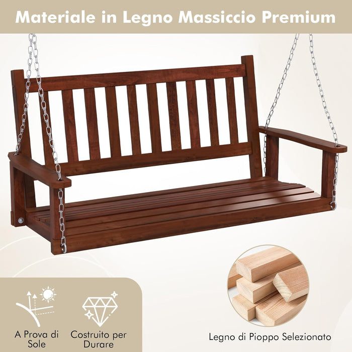 Altalena da Giardino in Legno per 3 Persone, Panchina Sospese in Legno con Capacità di Peso di 360 kg, Sedia a Dondolo per Giardino, Cortile (168 x 65 x 63 cm, Marrone)