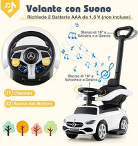 3 in 1 Auto a Spinta, Mercedes-Benz Macchina Cavalcabile, con Schienale Regolabile Suono Barra di Spinta e Tettuccio, per Bambini 18-36 Mesi (Bianco)
