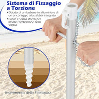 Ombrellone da Spiaggia 198 cm, Ombrello Parasole da Esterno con Palo Inclinabile in Alluminio, Ombrellone Portatile con Borsa di Trasporto, Anti UV 50+, 8 Stecche (Colorato)