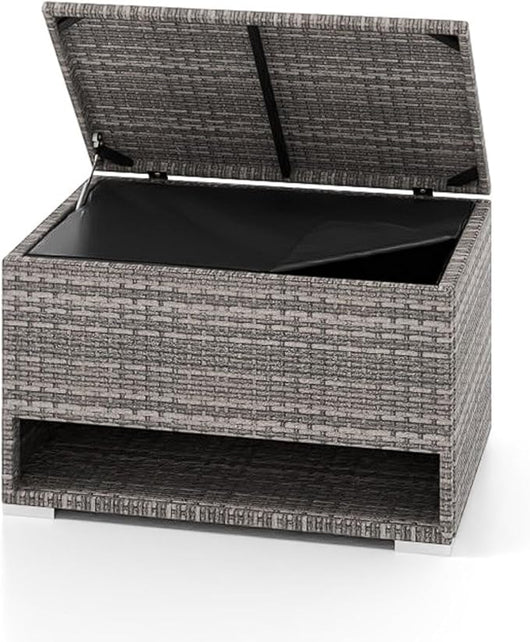 Baule da Giardino 186 L, Panca Contenitore in Rattan con Scarpiera, Rivestimento Protettivo, Organizzatore per Cuscini, Accessori Piscina, Attrezzi da Giardino (Grigio)