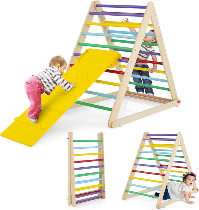 Arrampicata per Bambini, Triangolo da Arrampicata in Legno con Scivolo, Scala Giochi Pieghevole per Bambini 3+ Anni, Carico 60 kg (colorato)
