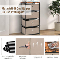 Cassettiera in Tessuto, Mobile con 4 Cassetti e Struttura Robusta in Metallo, Mobiletto Salvaspazio per Camera da Letto, Corridoio, Ingresso e Armadio, 42 x 33,5 x 84,5 cm (Marrone)