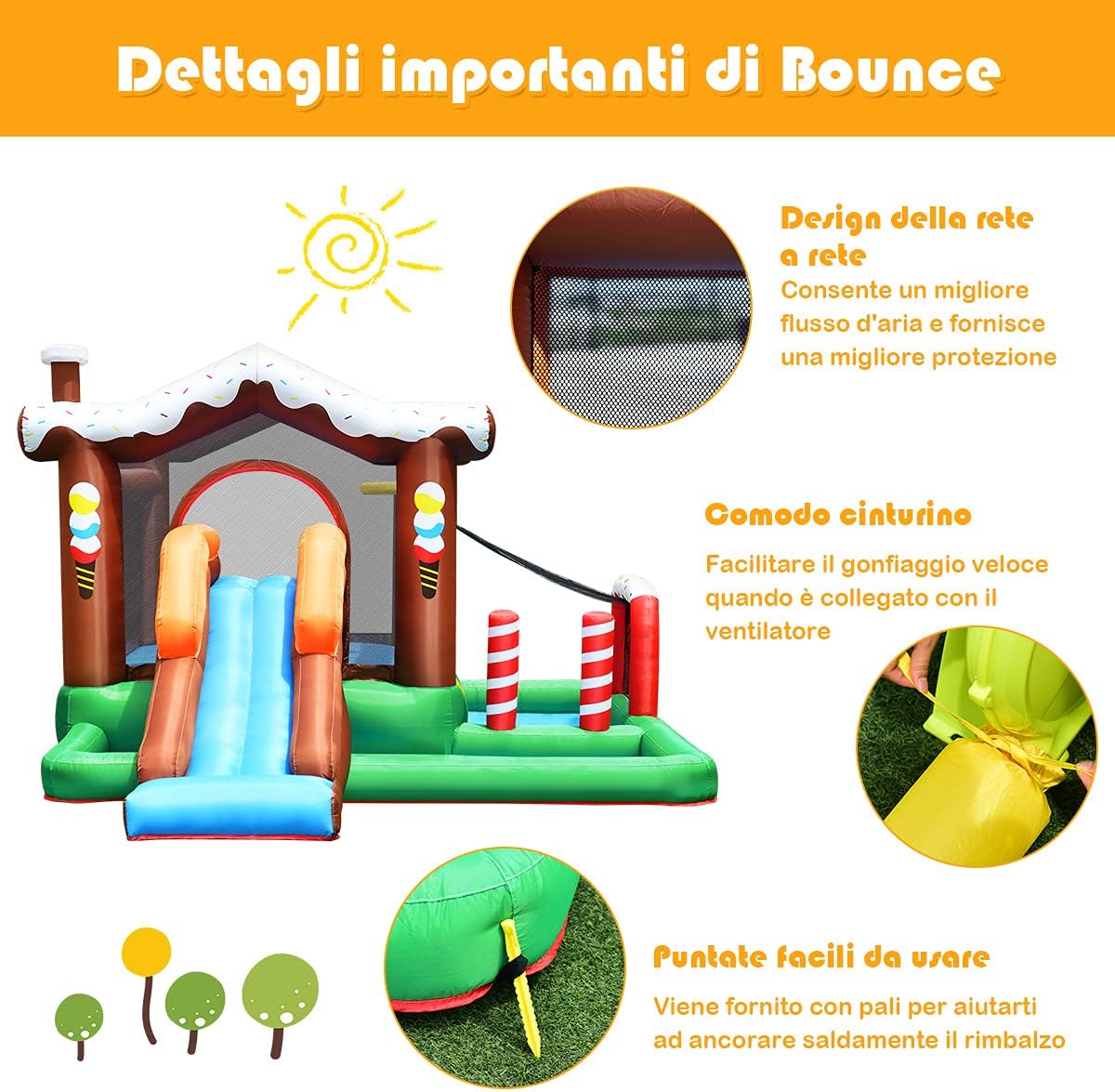 Casa Gonfiabile, Castello Gonfiabile con Scivolo, Parete per Arrampicarsi, Borsa di Trasporto, Regalo Perfetto per Bambini 3-10 Anni, Uso Interno ed Esterno