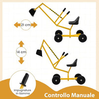 Ruspa Giocattolo per Bambini, Escavatore Cavalcabile con Controlli a 2 Mani Pala Flessibile, Sedile Rotabile a 360°, 4 Ruote, Ideale per Bambini 3 Anni+