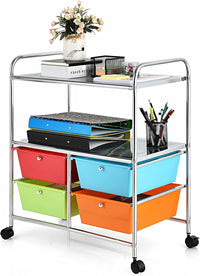 Carrello con 4 Cassetti e 2 Ripiani, Carrello Portaoggetti con Ruote per Cucina Bagno Ufficio, Multiuso, 58,5x37x75 cm (Colorato 2)