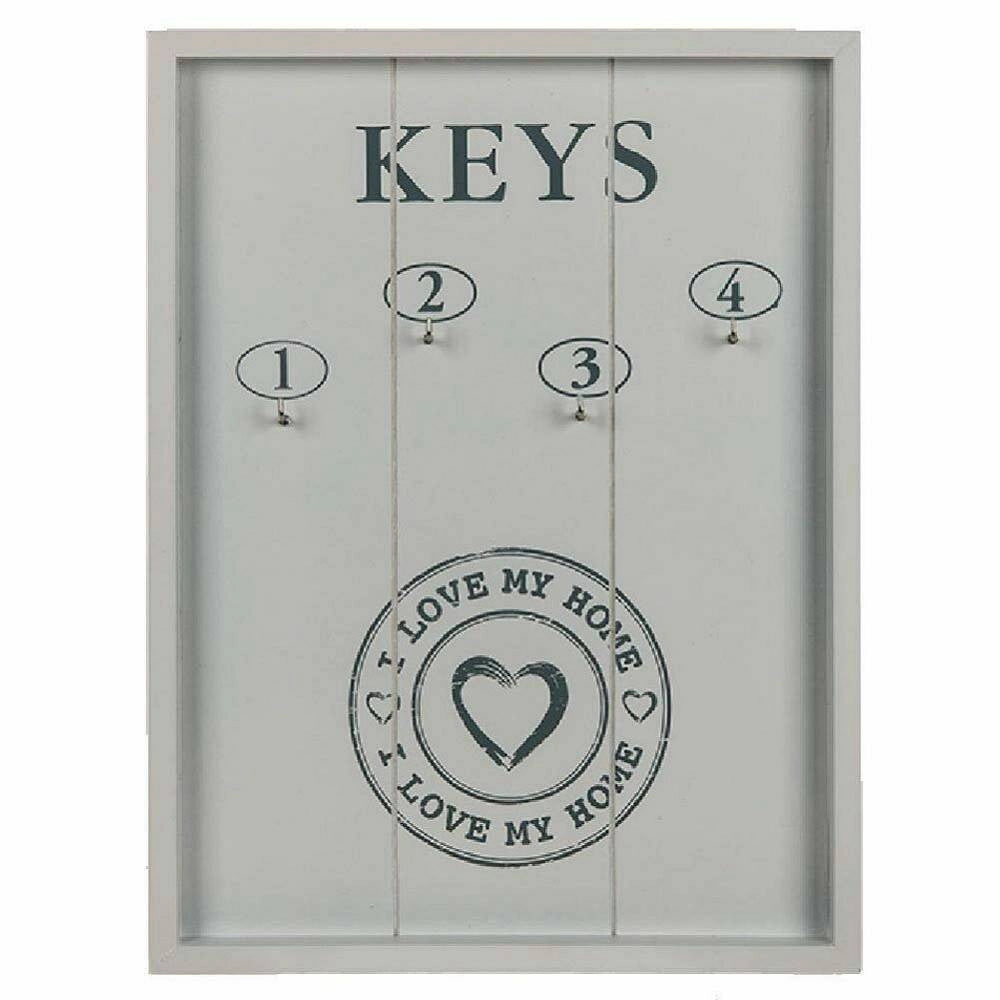 Trade Shop - Portachiavi Pannello Appendi Chiavi In Legno 4 Ganci 24 X 32 Cm I Love My Home -