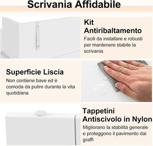 Scrivania per Computer, Scrivania con 2 Librerie, Ripiano e Kit di Antiribaltamento, Scrivania Salvaspazio da Ufficio, Studio, Soggiorno e Camera da Letto, 120 x 54 x 90 cm, Bianco