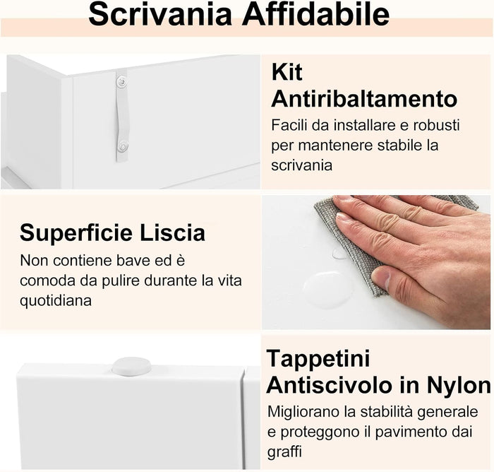 Scrivania per Computer, Scrivania con 2 Librerie, Ripiano e Kit di Antiribaltamento, Scrivania Salvaspazio da Ufficio, Studio, Soggiorno e Camera da Letto, 120 x 54 x 90 cm, Bianco