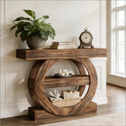 consolle rustica a tre ripiani aperti in legno marrone rustico per soggiorno e ingresso 105 × 30 × 85 cm
