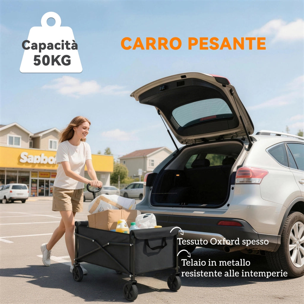 Carrello da Giardino Pieghevole 80L ¨C zephmum ¨C Nero, Metallo e Tessuto Oxford, 78x47.5x92 cm