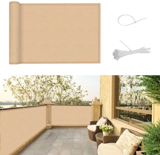Schermo per balcone acqua resistente 90x500cm - trasparente - protezione UV fino al 95% - tessuto polyester 170 g/m² - installazione facile - cavi inclusi - schermo per balcone