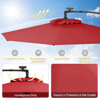 Ombrellone da Giardino ∅300 cm con 32 Luci LED, Ombrellone Prendisole con Rotazione di 360°, Inclinazione Regolabile, 8 Stecche, Manovella, per Giardino Piscina Cortile (Borgogna)