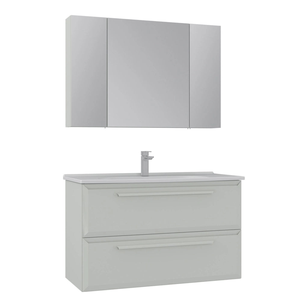 Set mobile lavabo con specchio (2 pezzi) "Nuvola 100 v2" - 100 x 50 x 62 cm - Cashmere