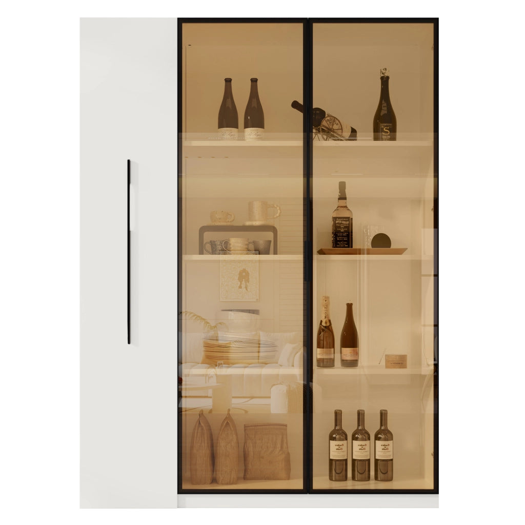Vetrina LED con anta in vetro e vano laterale estraibile 110;5x35x160 cm; bianco