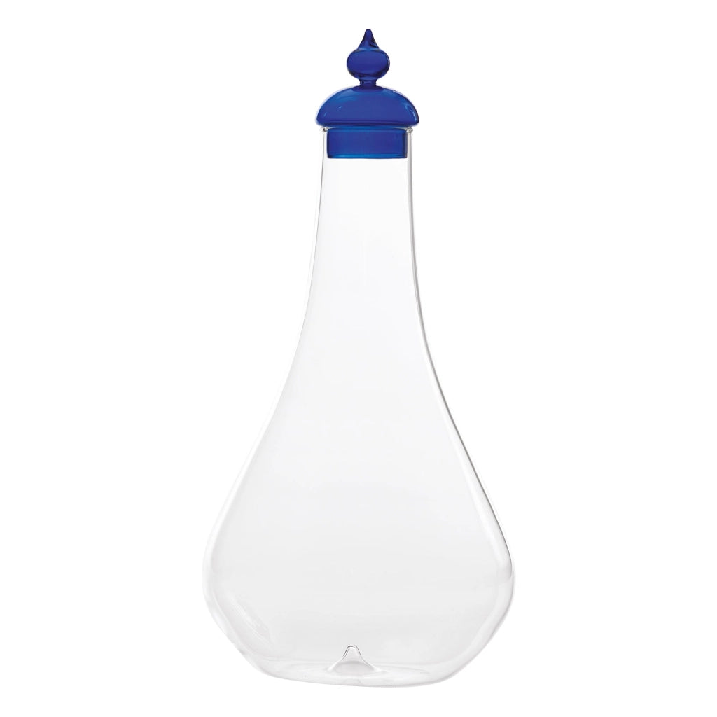 Zafferano Bottiglia Collezione Pirolo in vetro borosilicato soffiato a mano colore Blu, design raffinato ispirato agli scacchi, eleganza tavola