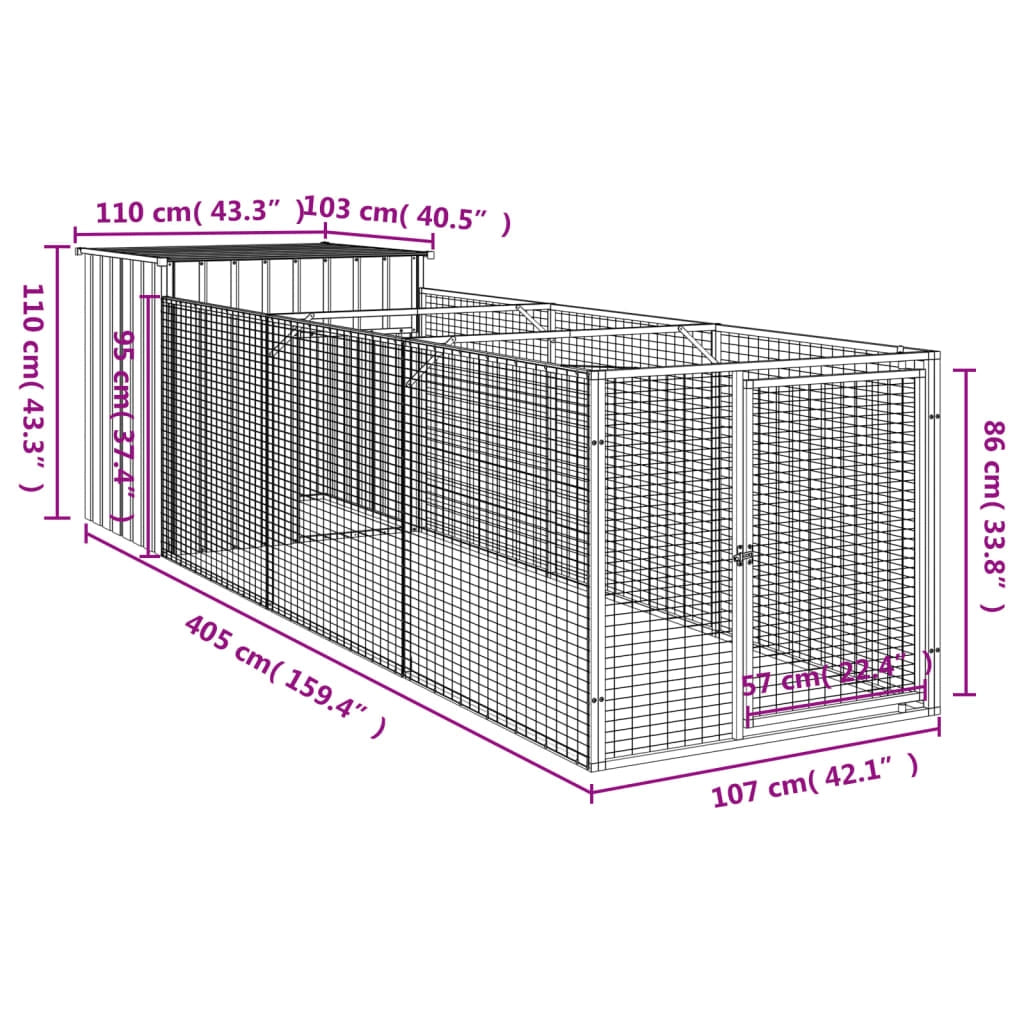 Cuccia per cani con cortile luminoso 110 x 405 x 110 cm grigio 02_0043491