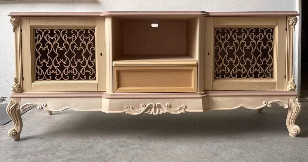 Porta tv 2 ante 1 cassetto classico barocco legno grezzo incisa 174x60x76 - Mobili 2G