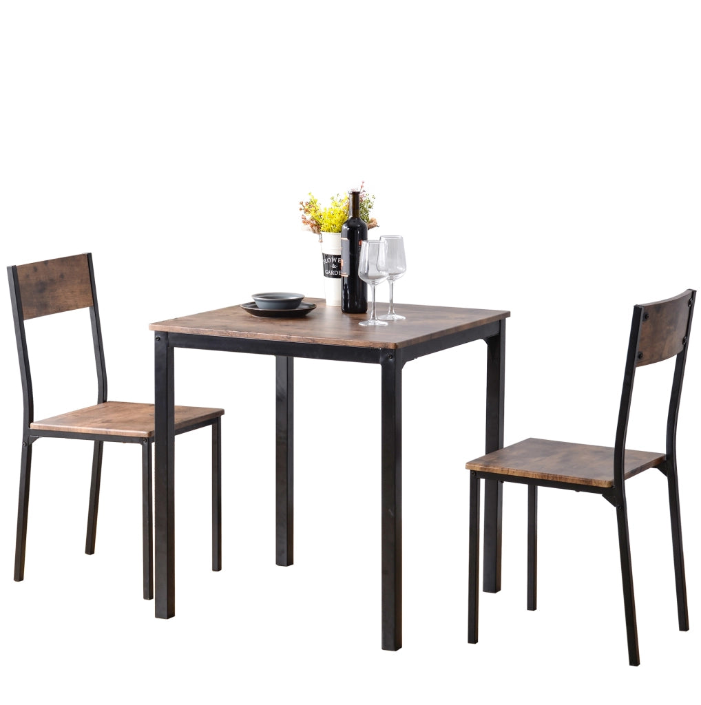 Set tavolo da pranzo con 2 sedie salvaspazio 70x70 cm in metallo marrone
