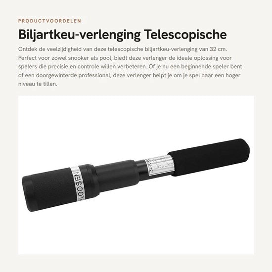 Accessori per biliardo professionale - Estensione telescopica 32 cm - Accessorio per snooker - Accessori di alta qualità - Estensione per biliardo 

Specifica tecnica: 
- Lunghezza estesa: 32 cm
- Materiali: [inserire materiali]
