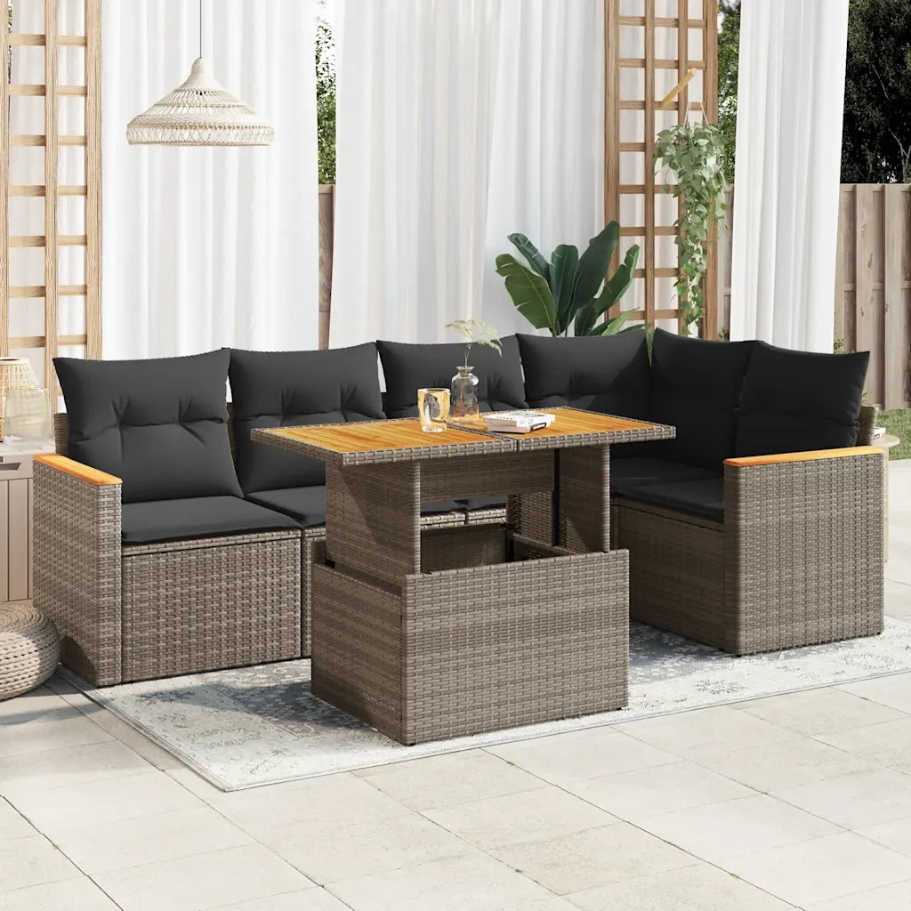 Set Divano da Giardino 6pz con Cuscini Grigio Polyrattan Acacia 3327490