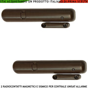 Sensori Magnetici 2 Pezzi Wireless Incorporano Sismico 2 Ingressi x Rilevatori Esterni Sensibilità Regolabile Anche Tramite App Frequenza 868 MHz Codifica UNISAT Led Segnalazione Allarme Cover Marrone