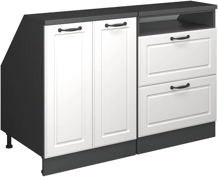 Set di mobili sottotetto Rion, Bianco casa di campagna, 120 cm Set di 2 carcasse armadio profondità 60 cm, adatto per il salvaspazio sotto tetti spioventi