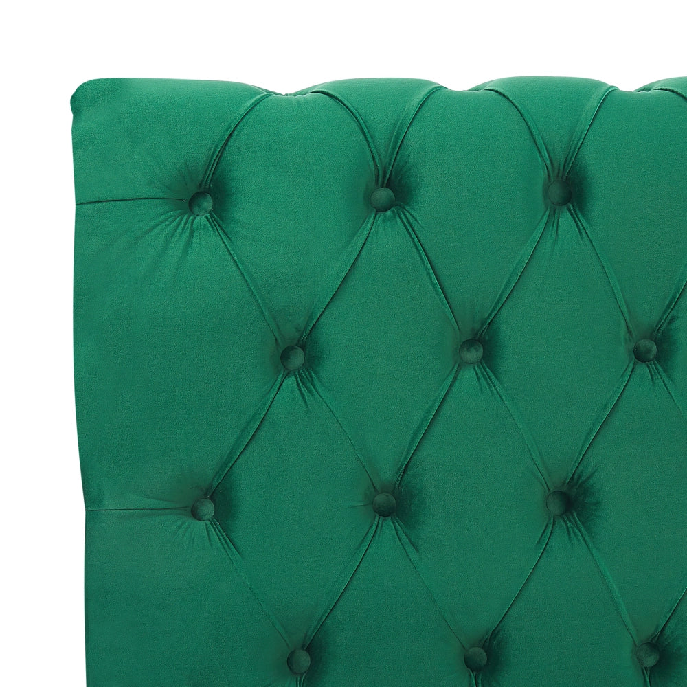Letto rivestimento in velluto verde Gambe in legno Nero 180 x 200 cm abbottonato Glam