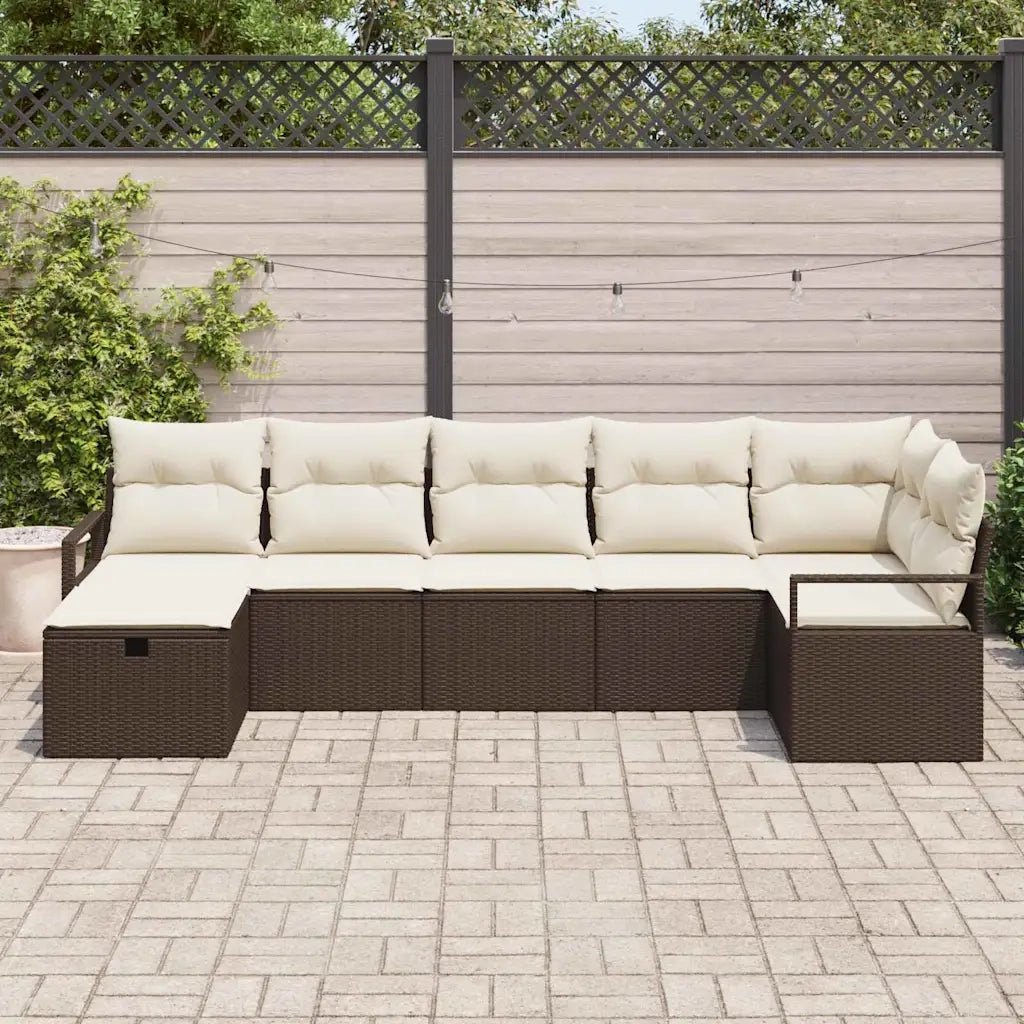 Set di divani con cuscino 7 pcs Marrone e Crema polyrattan