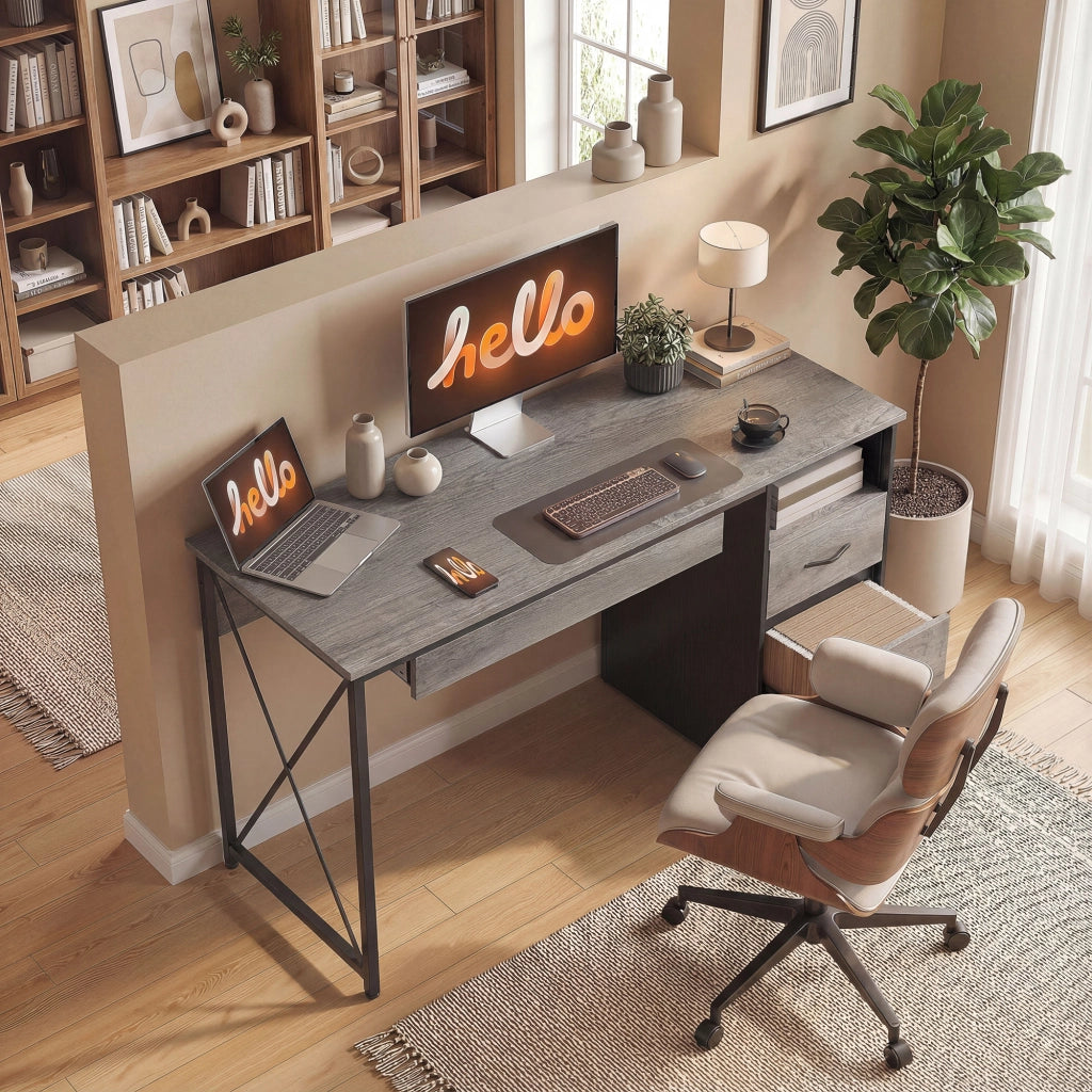 Scrivania Computer con Cassetti e Ripiano Tastiera ¨C Zephmum ¨C Grigio 120x50x