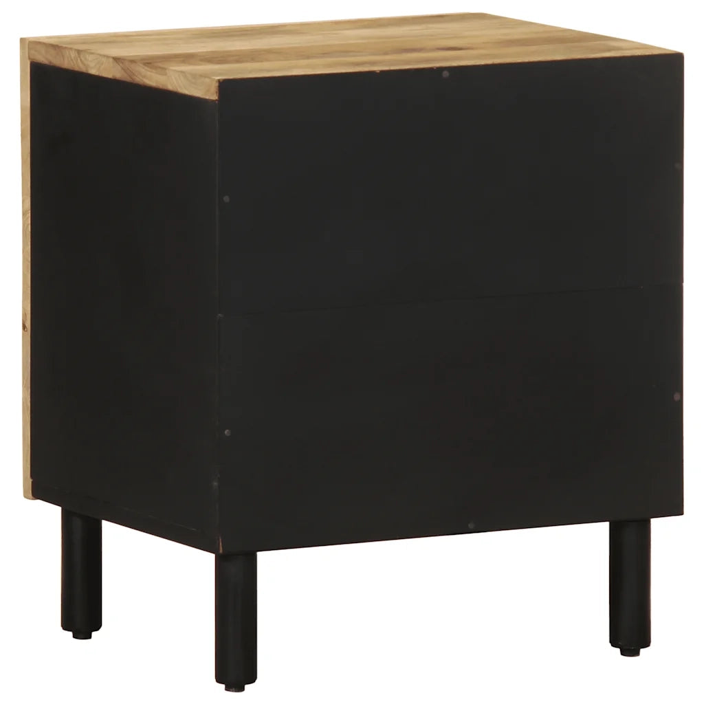 Comodino | Armadio da Notte | Mobiletto da notte Nero 40x33,5x46 cm in Legno Massello di Mango Grezzo