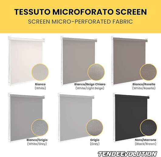 Tenda a Rullo Su Misura SCREEN Microforata Filtrante - Larghezza 0,60m x Altezza 2,50m - Colore MarròNero 16 - Ideale per Interni ed Esterni