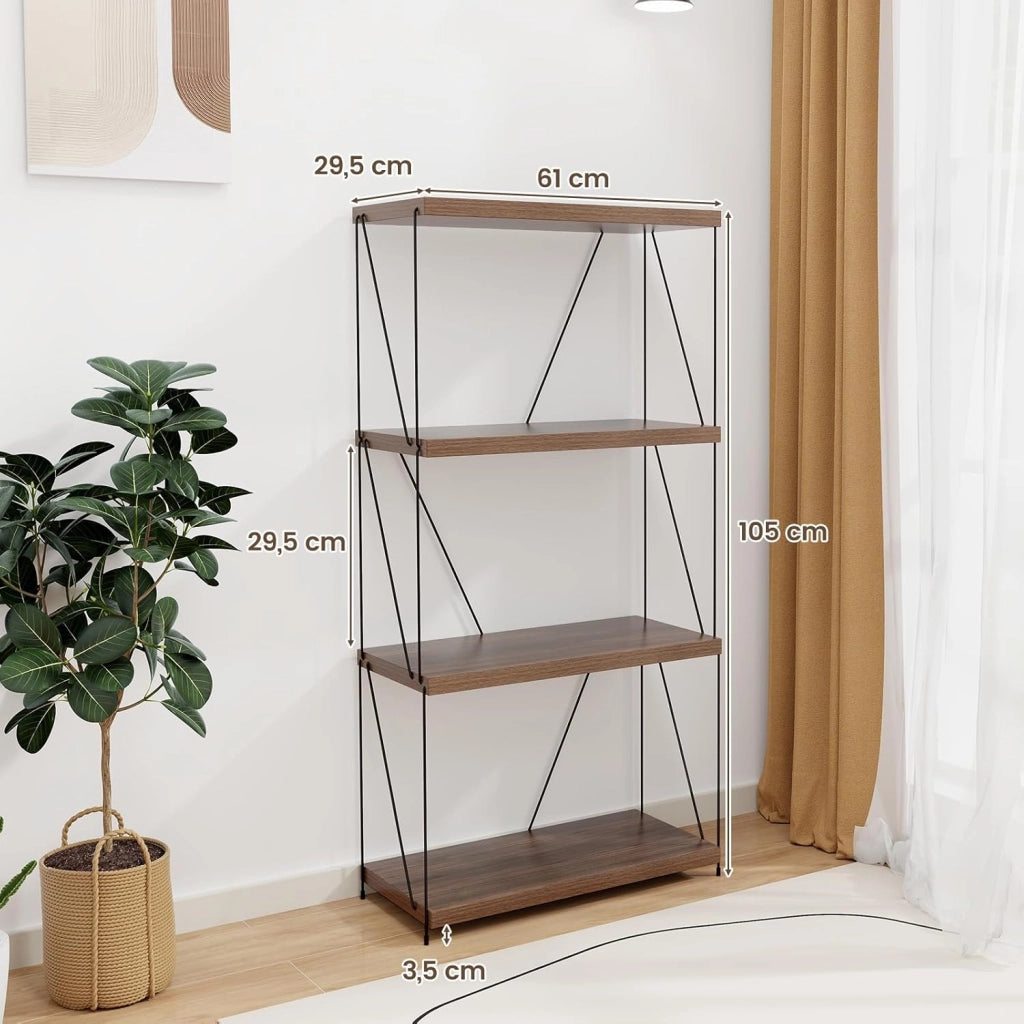 Scaffale Multiuso a 2/3/4/5 Ripiani, Libreria Autoportante con Struttura in Metallo, Stile Industriale, per Camera da Letto, Soggiorno Ufficio Studio (4 Livelli 61x29,5x105 cm)
