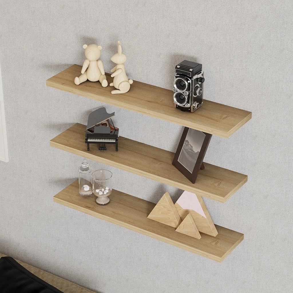 Meina, Mensola 3 Ripiani, 60x15x2h cm Marrone Rovere