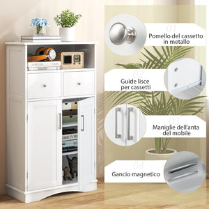 Armadio da Terra con 2 Porte, Mobile da Bagno con 2 Cassetti e 2 Ripiani Regolabili, Mobiletto Multifunzionale per Bagno Cucina e Soggiorno, 60x30x108 cm (Bianco)