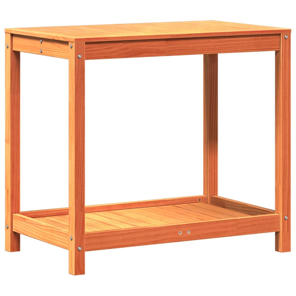 Tavolo Invasatura Ripiano Marrone Cera 82,5x50x75 Massello Pino