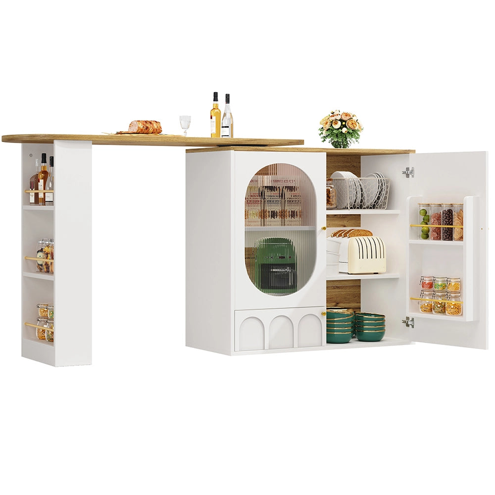 Tavolo Bar Girevole - Xylo - 138??39??102 cm - 3 Porte con Ripiani Bianco/Nero