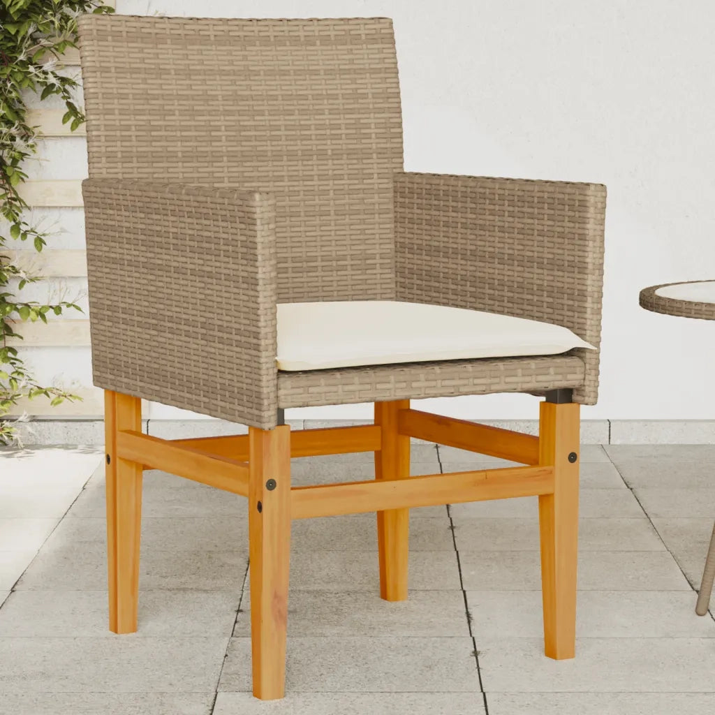 Sedie Giardino con Cuscini 2 pz | Sedie da Esterno Beige Polyrattan Legno Massello