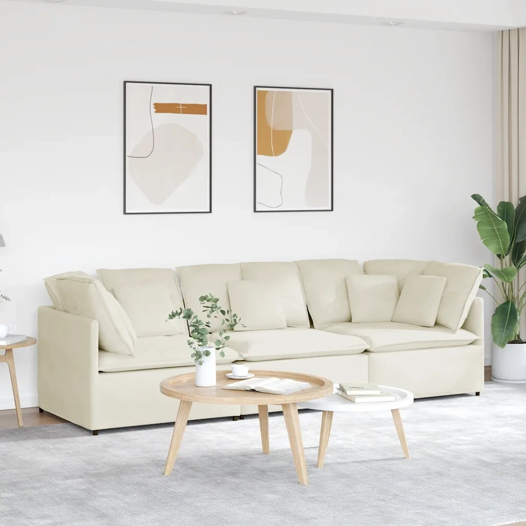 Divano Modulare con Cuscini in Velluto Crema 3321286
