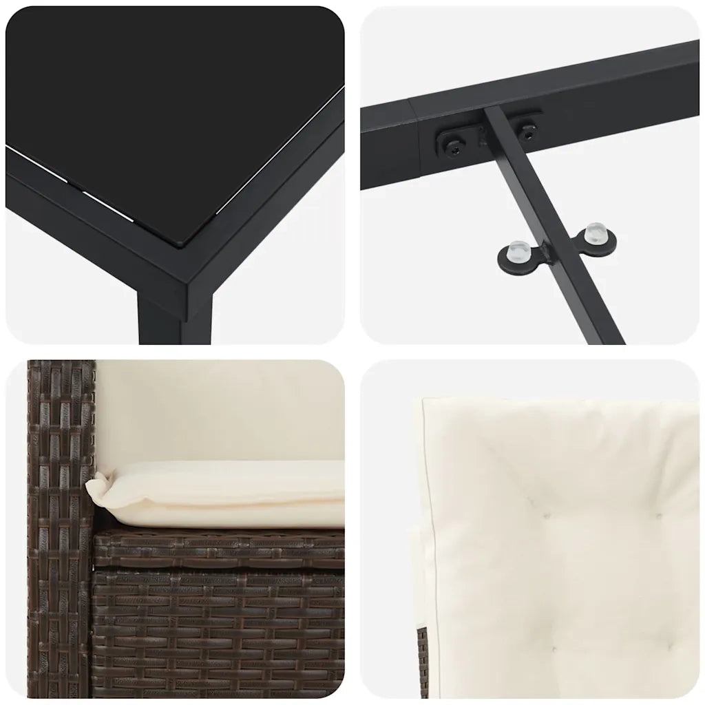 Set da Pranzo per Giardino con cuscino 3 pcs Marrone polyrattan 3380267