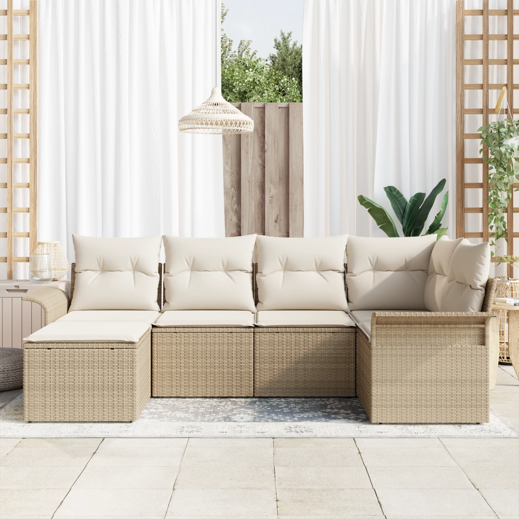 Set di divani da giardino 6 pezzi con cuscini beige rattan polietilene