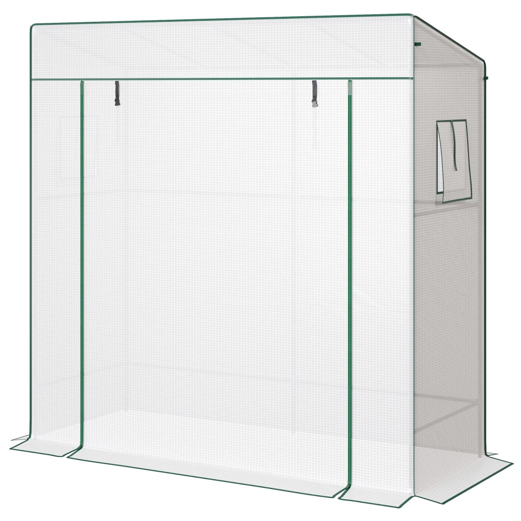 Serra per Piante con 2 Finestre Laterali a Rete e Ingresso Avvolgibile, in PE e Acciaio, 196x77x197 cm, Bianco