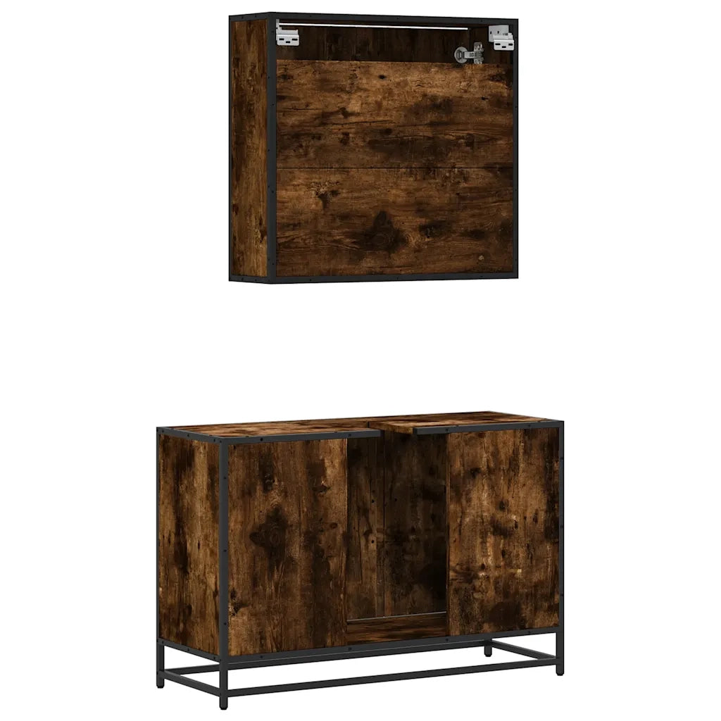 vidaXL Set Mobili da Bagno 2 pz Rovere Fumo in Legno Multistrato