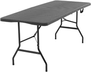 Tavolo Pieghevole Effetto Rattan Antracite 180x70x74 cm  Tavolo da Giardino Richiudibile per 6-8 Persone