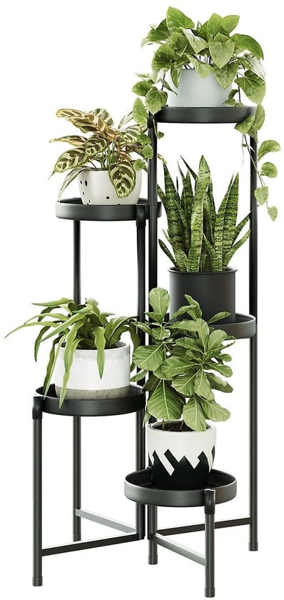 Stand per piante 5 livelli - stand per fiori per interni ed esterni - struttura in metallo pesante - progetto spaziale - design elegante nero - resistente alle intemperie - supporto per piante