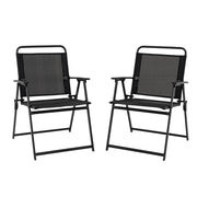 Set di 2 sedie da giardino pieghevoli con telaio in metallo, Sedie da spiaggia con schienale e braccioli Nero-Poltrone e sdraio