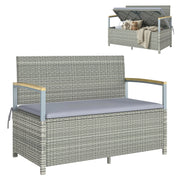 Panchina Giardino Polyrattan 2 Posti con Cuscini e Braccioli Legno ¨C Zephmum ¨C 170L